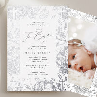 Photographie de baptême argenté floral calligraphi