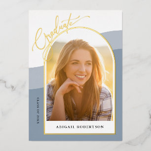 Invitation En Aluminium Photos d'arc moderne Dusty Blue Graduation Gold