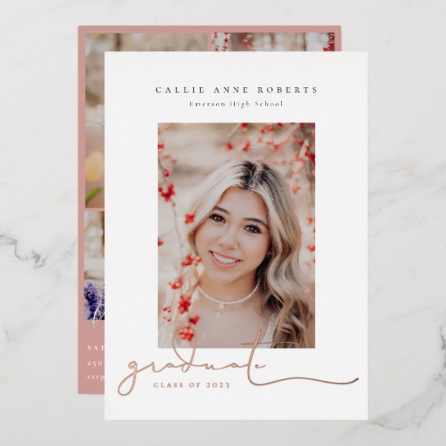 Invitation En Aluminium Photos Scriptées Diplôme Photo (Recto/Verso)