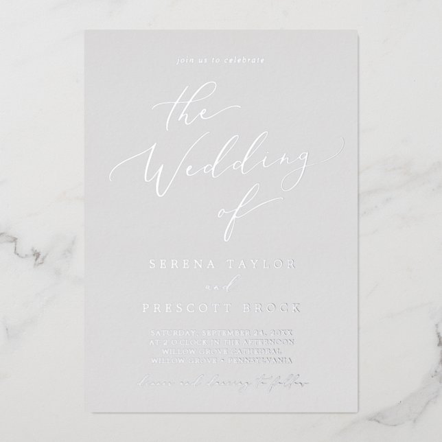 Invitation En Aluminium Pile argenté délicate | Grey Le Mariage De (Recto)