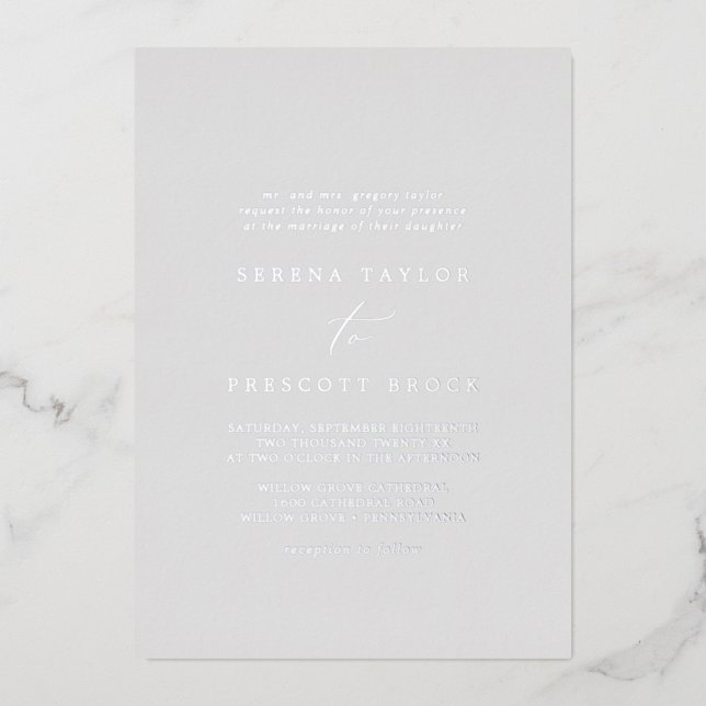 Invitation En Aluminium Pile argenté délicate | Mariage traditionnel gris (Recto)