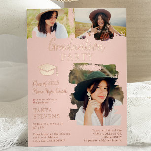 Invitation En Aluminium Pinceau rose vif moderne 3 photos graduation