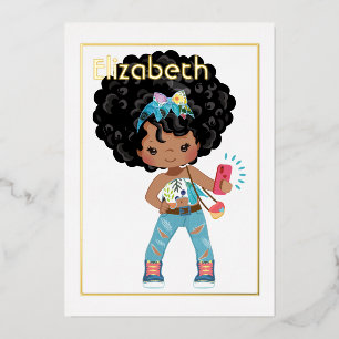 Invitation En Aluminium Pink and Gold African American Selfie Anniversaire
