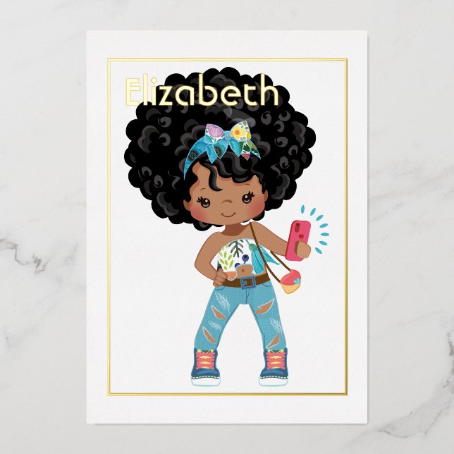 Invitation En Aluminium Pink and Gold African American Selfie Anniversaire (Recto)