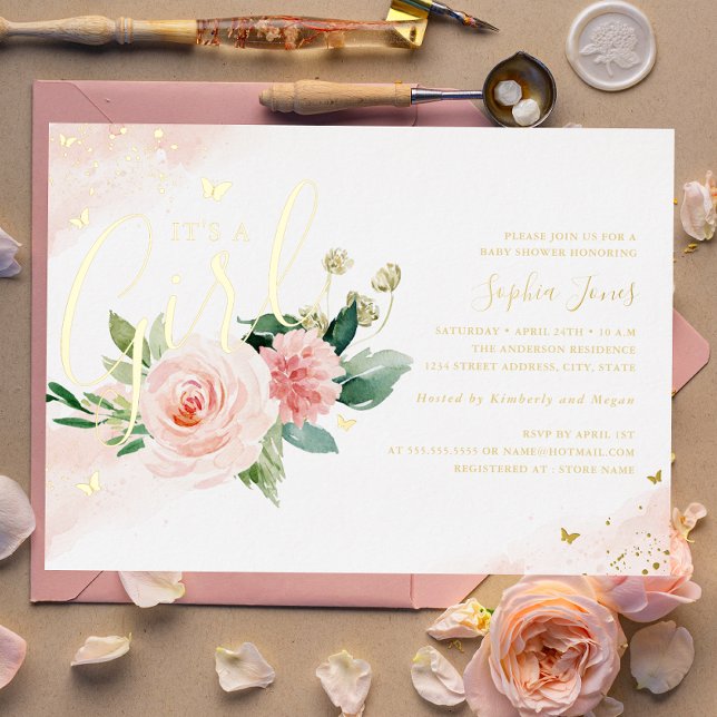 Invitation En Aluminium Pink Gold C'est un Baby shower féminin (Créateur téléchargé)