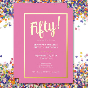 Invitation En Aluminium Pink & Gold Foil moderne 50e anniversaire
