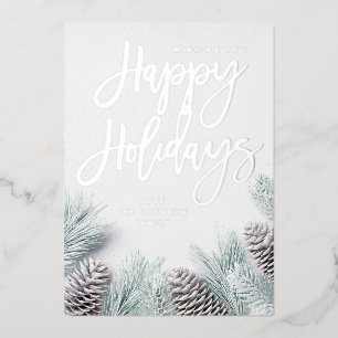 Invitation En Aluminium Pins de neige et feuilles Joyeuses vacances