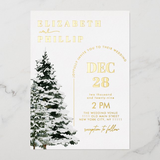 Invitation En Aluminium Pins de Neige Noël Vacances d'hiver Mariage (Recto)