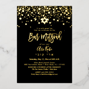 Invitation En Aluminium PixDezines Bar Mitzvah Confettis Dorés DIY Couleur