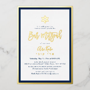 Invitation En Aluminium PixDezines Gold ModernScript Mitzvah Arrière-plan