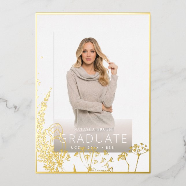 Invitation En Aluminium PixDezines Graduation Herbaceous Real Gold (Recto)