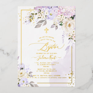 Invitation En Aluminium PixDezines H2 Hydrangeas Crème Roses Baptême Phuil