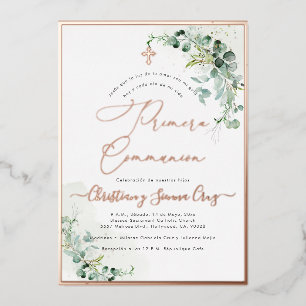 Invitation En Aluminium PixDezines H2 Rustique Eucalyptus Primera Communio
