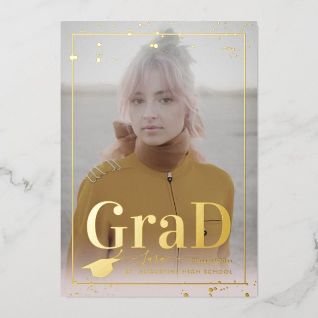 Invitation En Aluminium PixDezines Real Gold Foil Graduation (Recto)