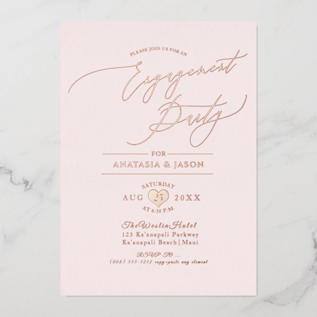 Invitation En Aluminium PixDezines Rose Gold Luxe Calligraphie Fiançailles (Recto)