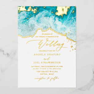 Invitation En Aluminium PixDezines Vagues Marines Rivage Mariage sur la Pl