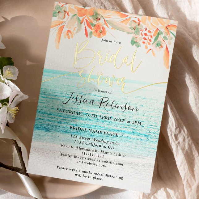 Invitation En Aluminium Plage photo aquarelle fleurie boho nuptiale (Créateur téléchargé)