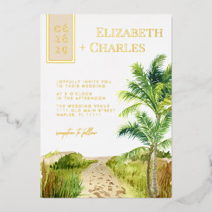 Invitation En Aluminium Plage tropicale Destination Mariage Foil Invitatio