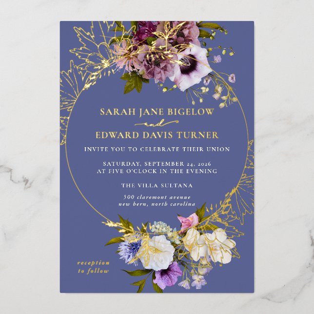 Invitation En Aluminium Plum floral Perse (Recto)