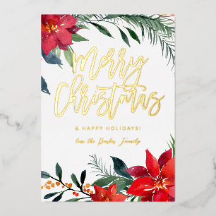 Invitation En Aluminium Poinsettia Fleurs Photo Pailleté Joyeux Noël