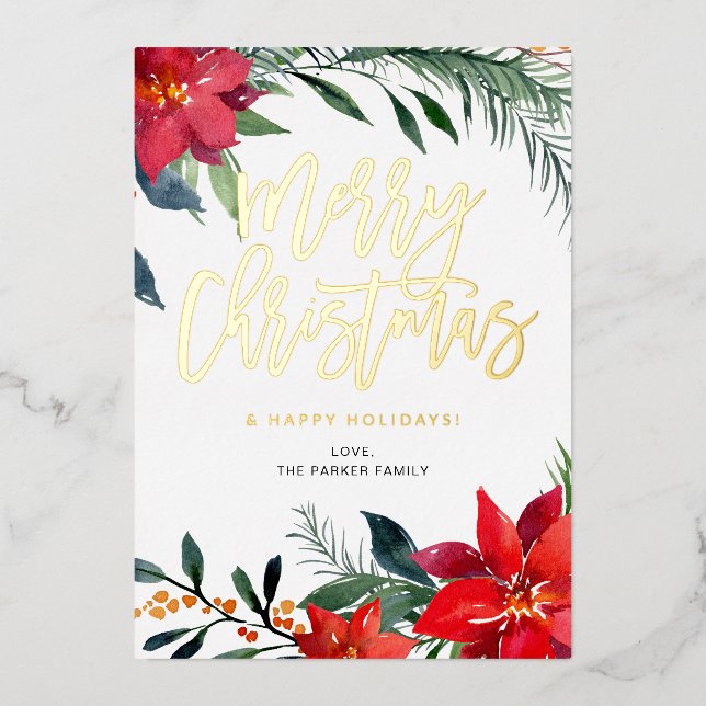 Invitation En Aluminium Poinsettia Floral Joyeux Noël (Recto)