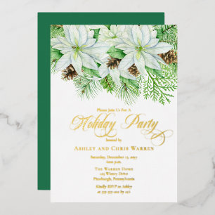Invitation En Aluminium Poinsettias blanches Pinecones Pine Fête