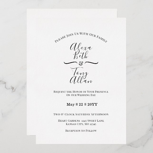 Invitation En Aluminium Police classique simple Cursive personnalisée (Recto/Verso)