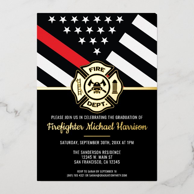Invitation En Aluminium Pompier Diplôme d'Incendie Département pompiers (Recto)