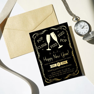 Invitation En Aluminium Pop, Clink, Fizz, New Years Eve Party Real