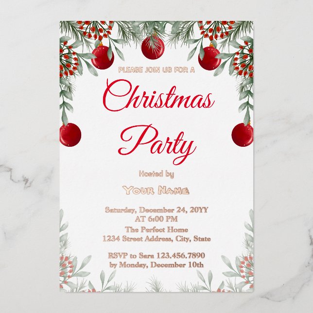 Invitation en aluminium pour fête de Noël rouge et (Recto)