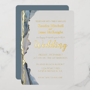 Invitation En Aluminium Poussière de glitter élégante bleu doré 