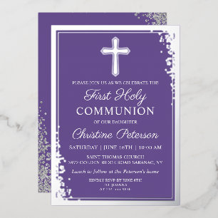 Invitation En Aluminium Première communion argent lavande violet véritable