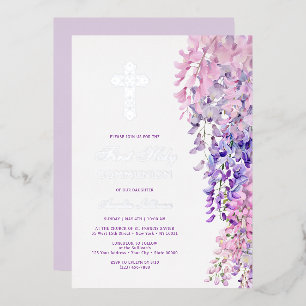 Invitation En Aluminium Première communion Wisteria aquarelle