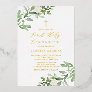 Invitation En Aluminium Première Sainte Communion Florale de Verdure à l'A