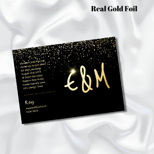 Invitation En Aluminium Premium Black Gold Monogramme Photo Leather Look F