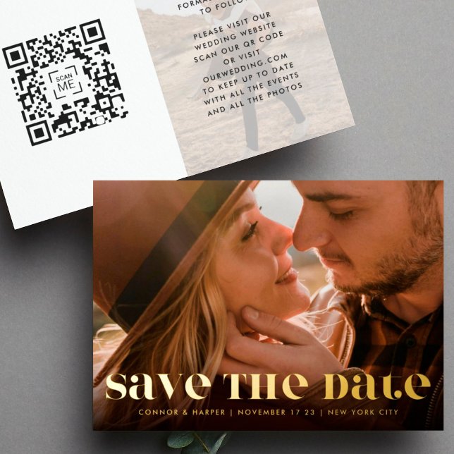 Invitation En Aluminium Premium Bold Modern QR CODE Photo Enregistrer La D (Créateur téléchargé)