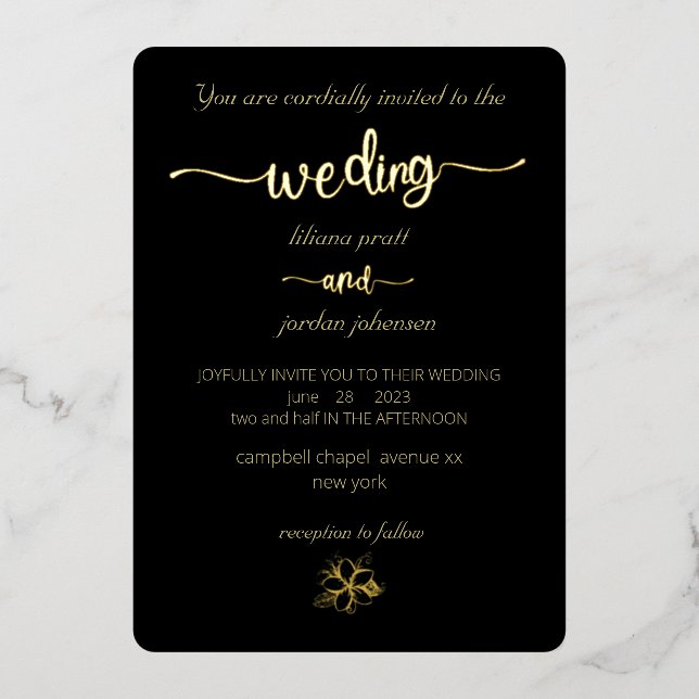 Invitation En Aluminium Premium Real Gold Elegant Monogramme Black Foil In (Recto)