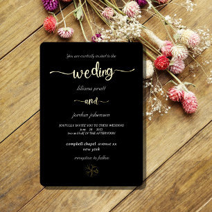 Invitation En Aluminium Premium Real Gold Elegant Monogramme Black Foil In