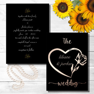 Invitation En Aluminium Premium Vrai Or Élégant Monogramme Black Foil In