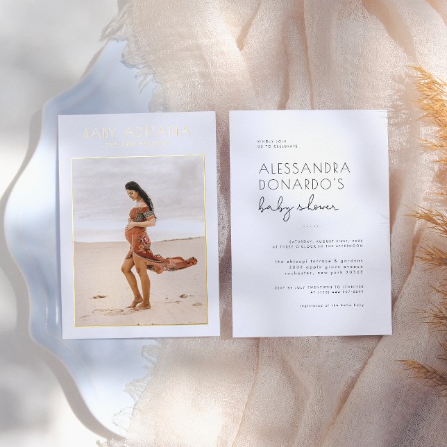 Invitation En Aluminium Pressé | Elegant Baby shower photo de grossesse (Créateur téléchargé)