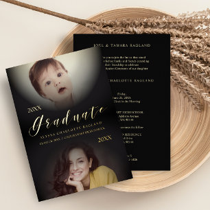 Invitation En Aluminium Puis et maintenant Moderne 2 Photos Graduation