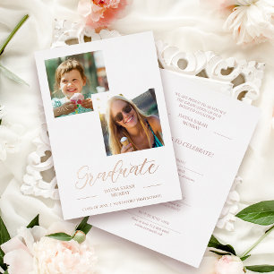 Invitation En Aluminium Puis & maintenant Graduation Deux Photos Personnal