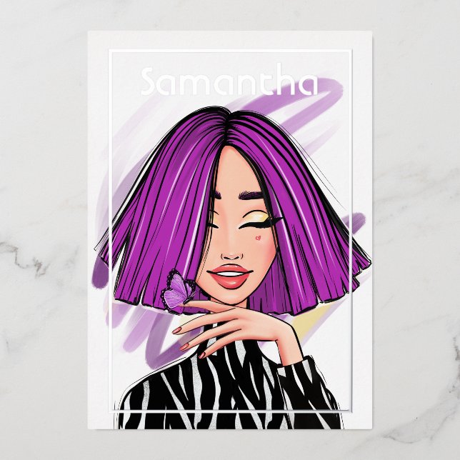 Invitation En Aluminium Purple et Black Zebra Stripes fête d'anniversaire (Recto)