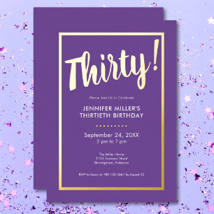 Invitation En Aluminium Purple & Gold Foil moderne 30e anniversaire