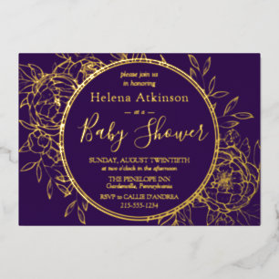 Invitation En Aluminium Purple & Gold Moderne Peony Toile Baby shower