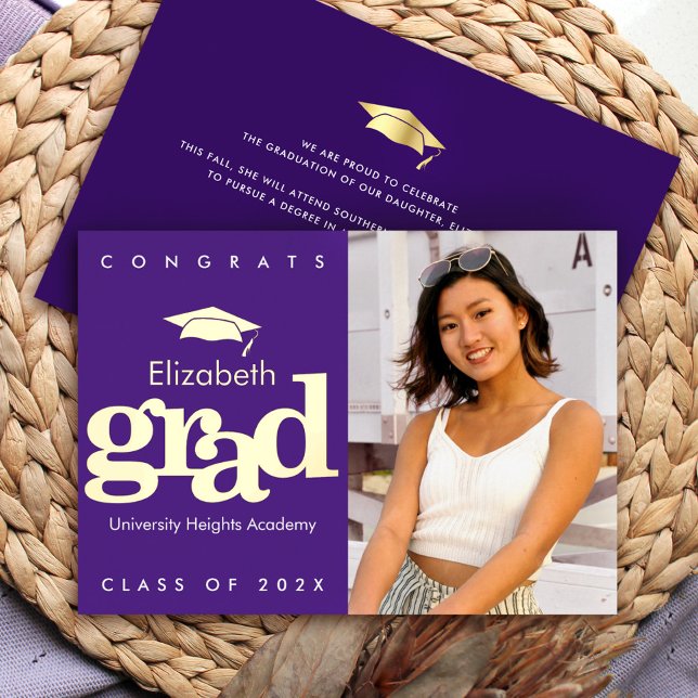 Invitation En Aluminium Purple graduation photo audace moderne casquette o (Créateur téléchargé)