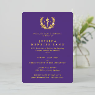 Invitation En Aluminium Purple Infirmière inscrite Asclepius+Laurel Wreath