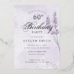 Invitation En Aluminium Purple lavande 60e anniversaire fête argent 