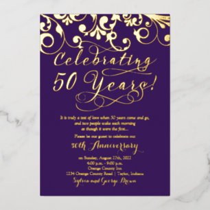 Invitation En Aluminium Purple Real Gold 50e anniversaire de Mariage