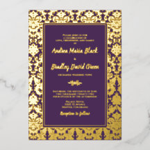Purple Real Gold Foil Mariage damassé